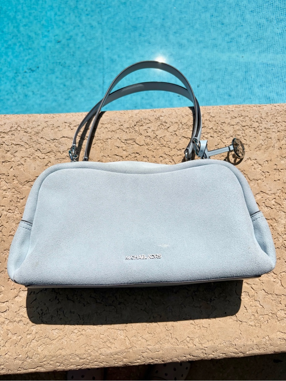 Michael Kors Cecily Medium Suede Shoulder Bag - Pale Ocean - Picture 6 of 12
